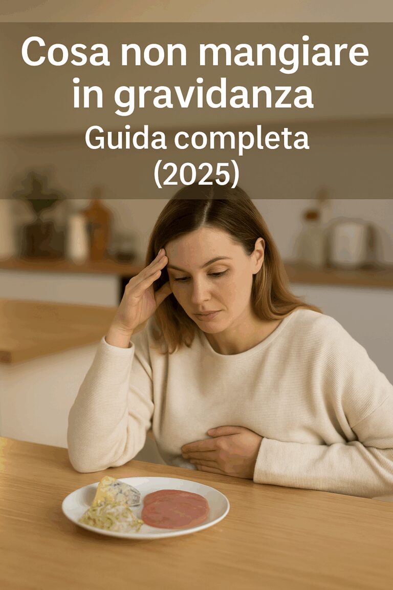 Cosa non mangiare in gravidanza. Donna incinta preoccupata davanti a un piatto con cibi vietati in gravidanza: formaggio non pastorizzato, affettati, germogli