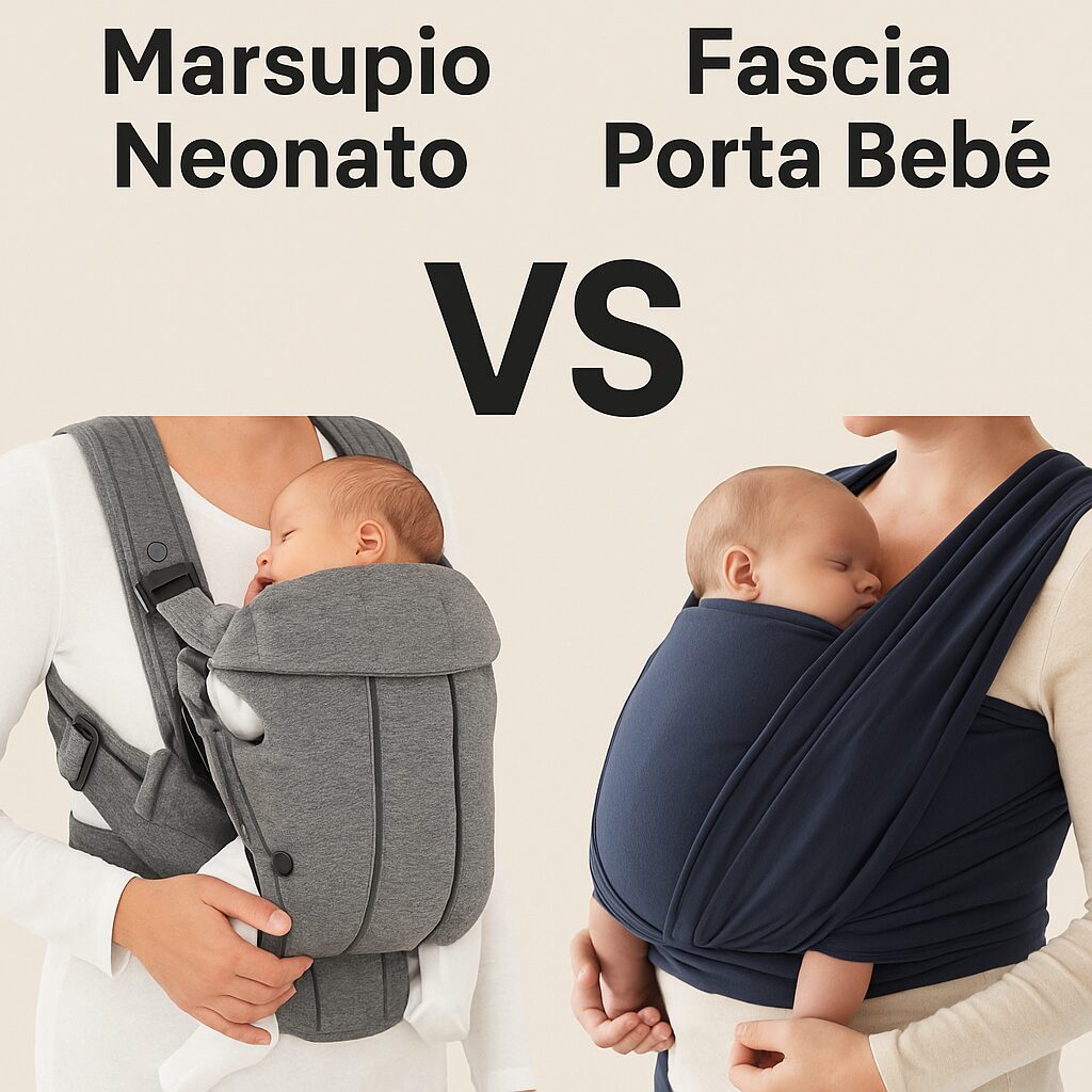 Marsupio Neonato: Meglio Marsupio o Fascia? Confronto Completo per Neomamme 2 Mamma con marsupio neonato e mamma con fascia porta bebè a confronto visivo