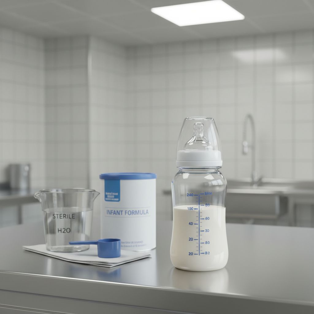 Preparazione corretta del latte artificiale neonati con biberon graduato
