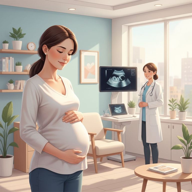 Donna in gravidanza serena durante visita per streptococco in gravidanza