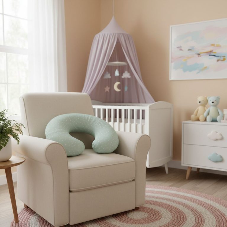 cuscino per allattamento su poltrona in cameretta