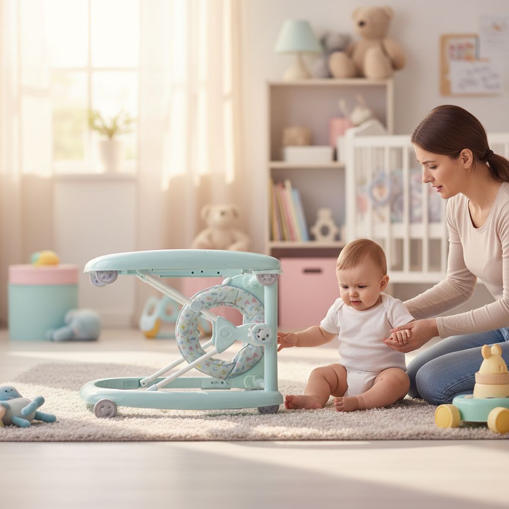 Mamma che gioca a terra con il neonato come alternativa sicura al girello