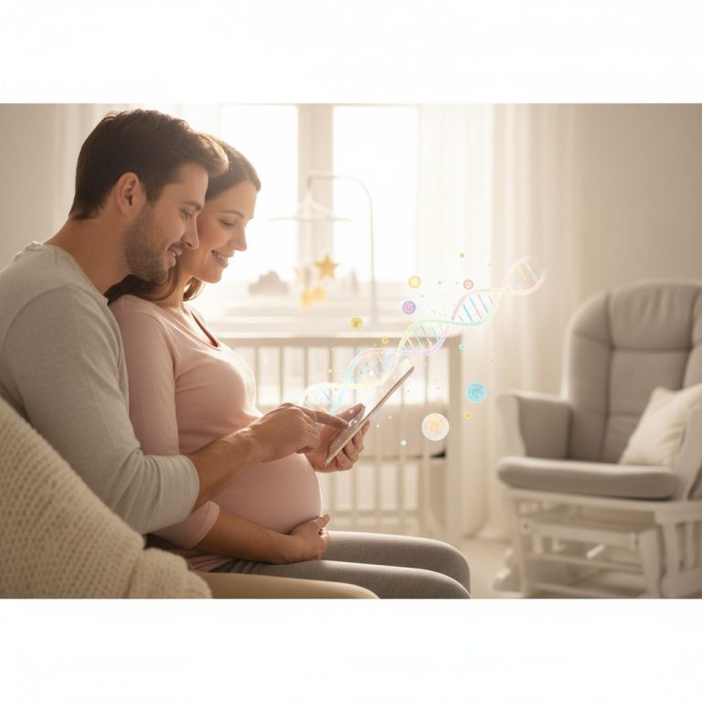 Donna incinta che effettua test genetico gravidanza con prelievo di sangue