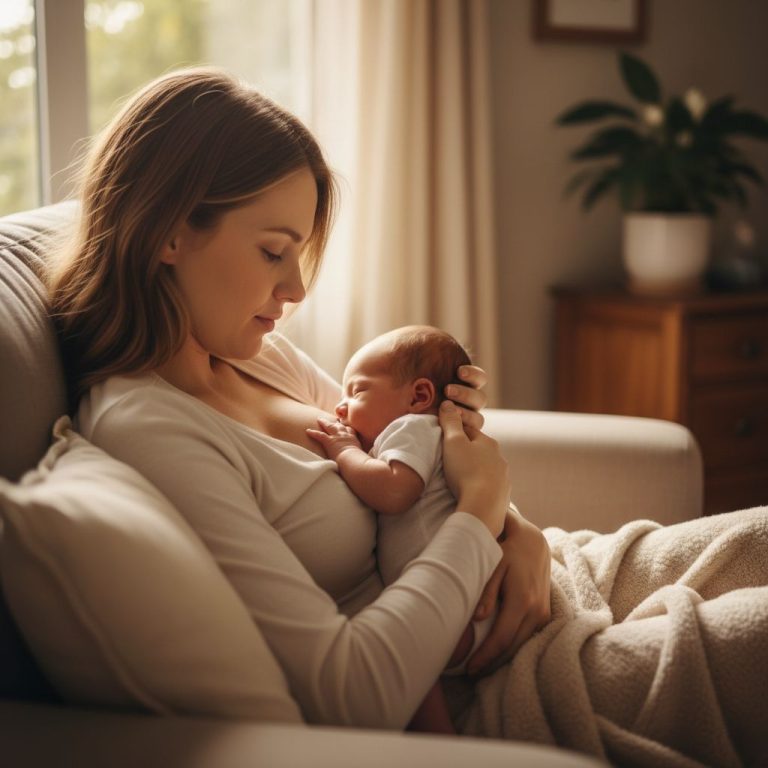 Neonato allattato al seno dalla madre in momento di tenerezza
