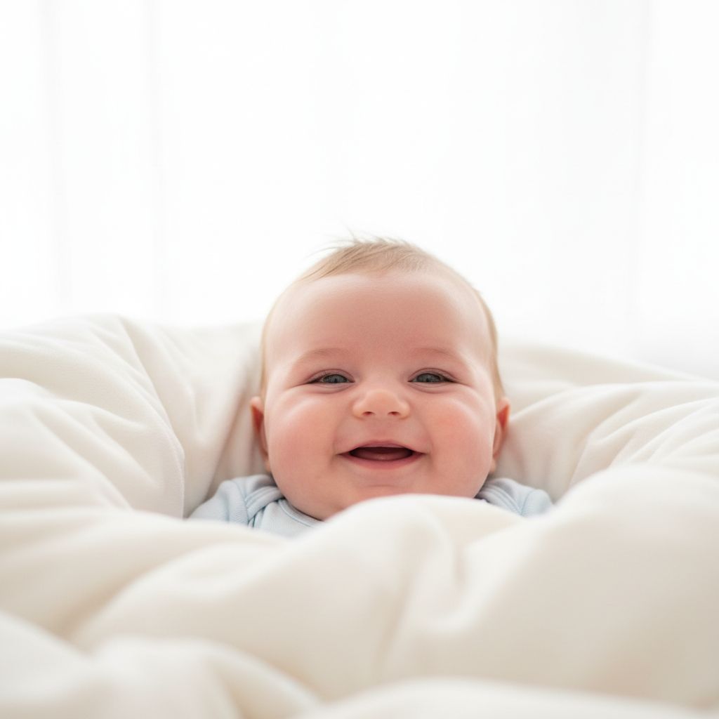 Bambino allattato sano e sorridente nei primi mesi di vita