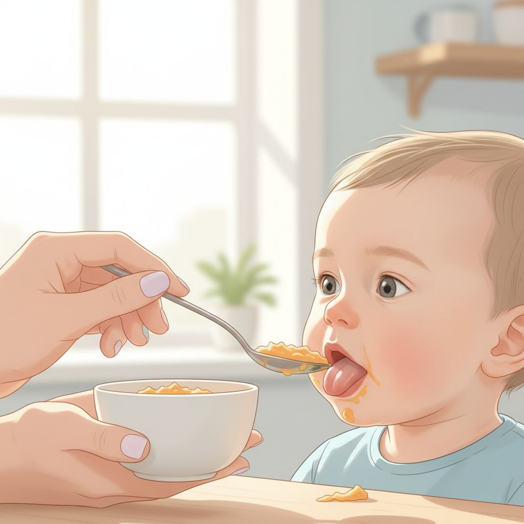 Riflesso di Estrusione: 5 Segreti Essenziali per Capire il Tuo Bebè 3 Mamma che offre il primo cucchiaino di pappa a bambino senza riflesso di estrusione