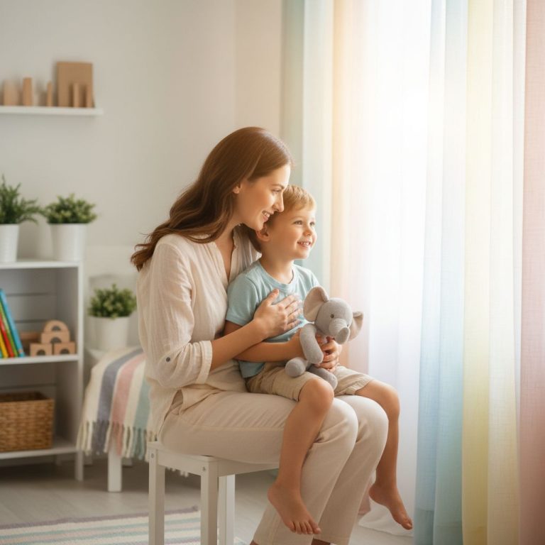 Bambino con asma che usa l'inalatore con distanziatore aiutato dalla mamma