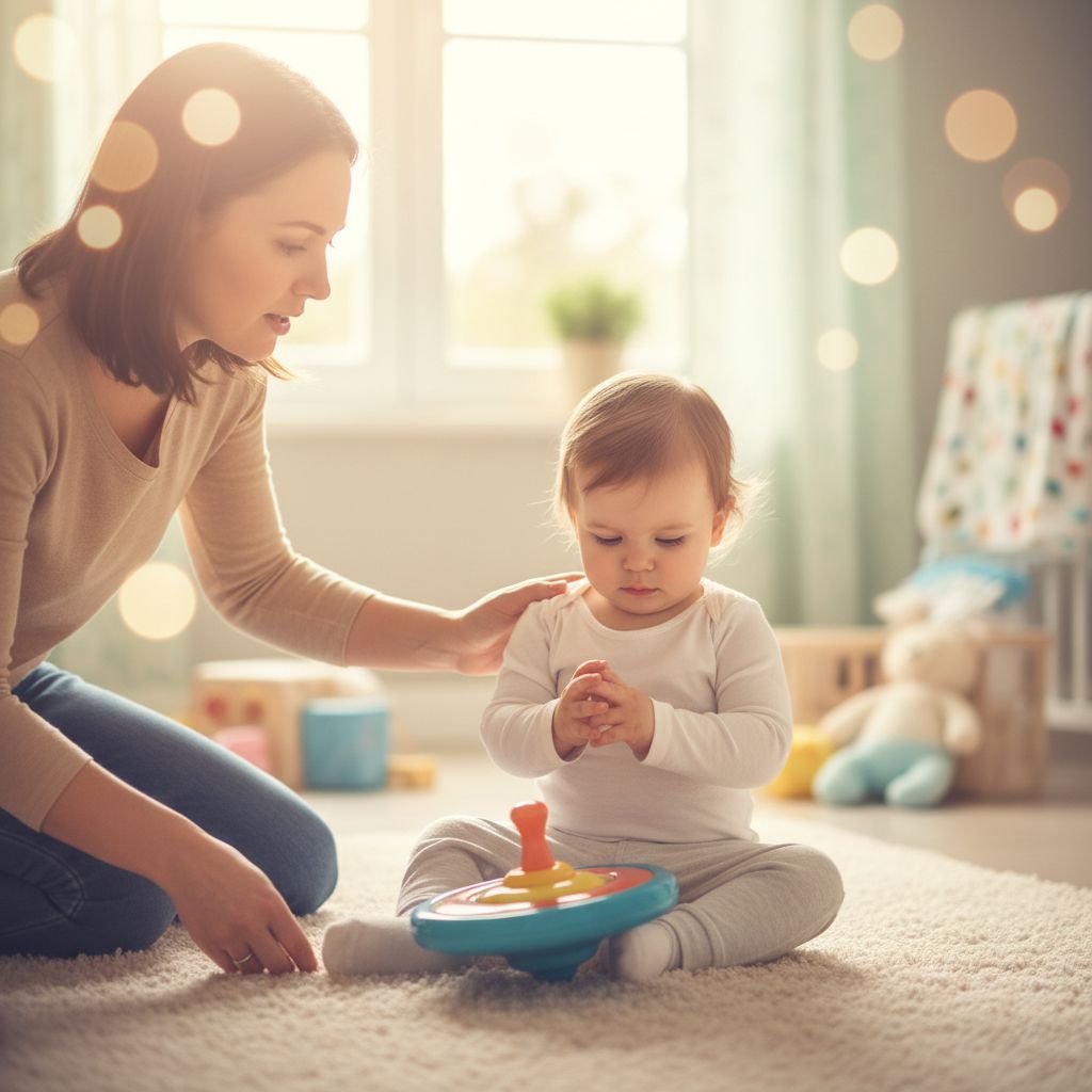 Mamma che osserva attentamente il comportamento del figlio per riconoscere primi segni autismo