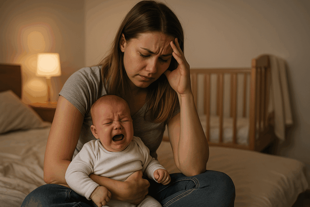 Come far addormentare un neonato: metodi e ritmi del sonno del neonato 2 Mamma esausta e stressata perché il neonato non dorme