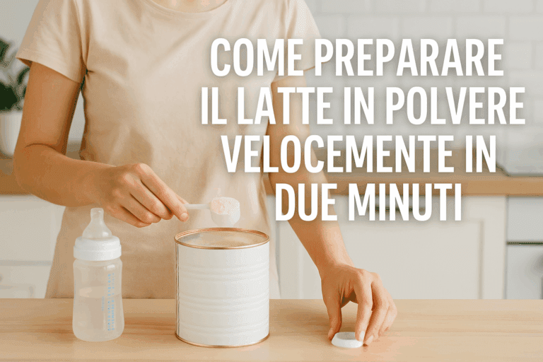 Mamma prepara latte in polvere velocemente con macchina automatica in cucina moderna