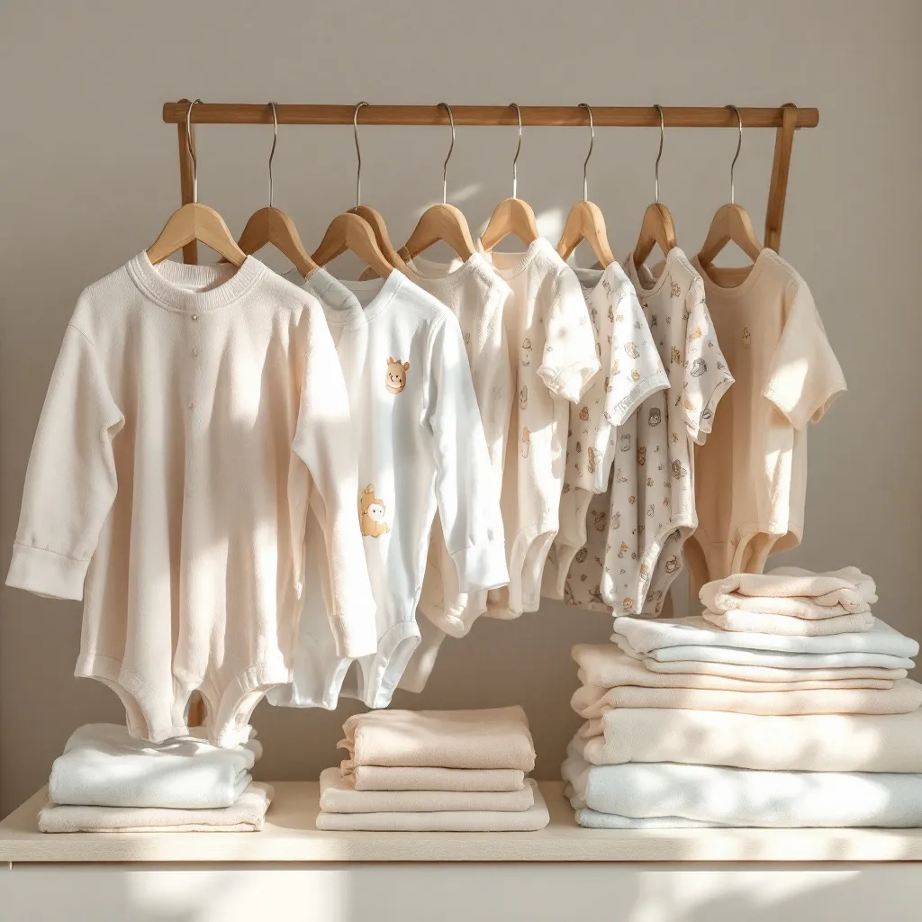 Guardaroba organizzato con abbigliamento neonato di diverse taglie