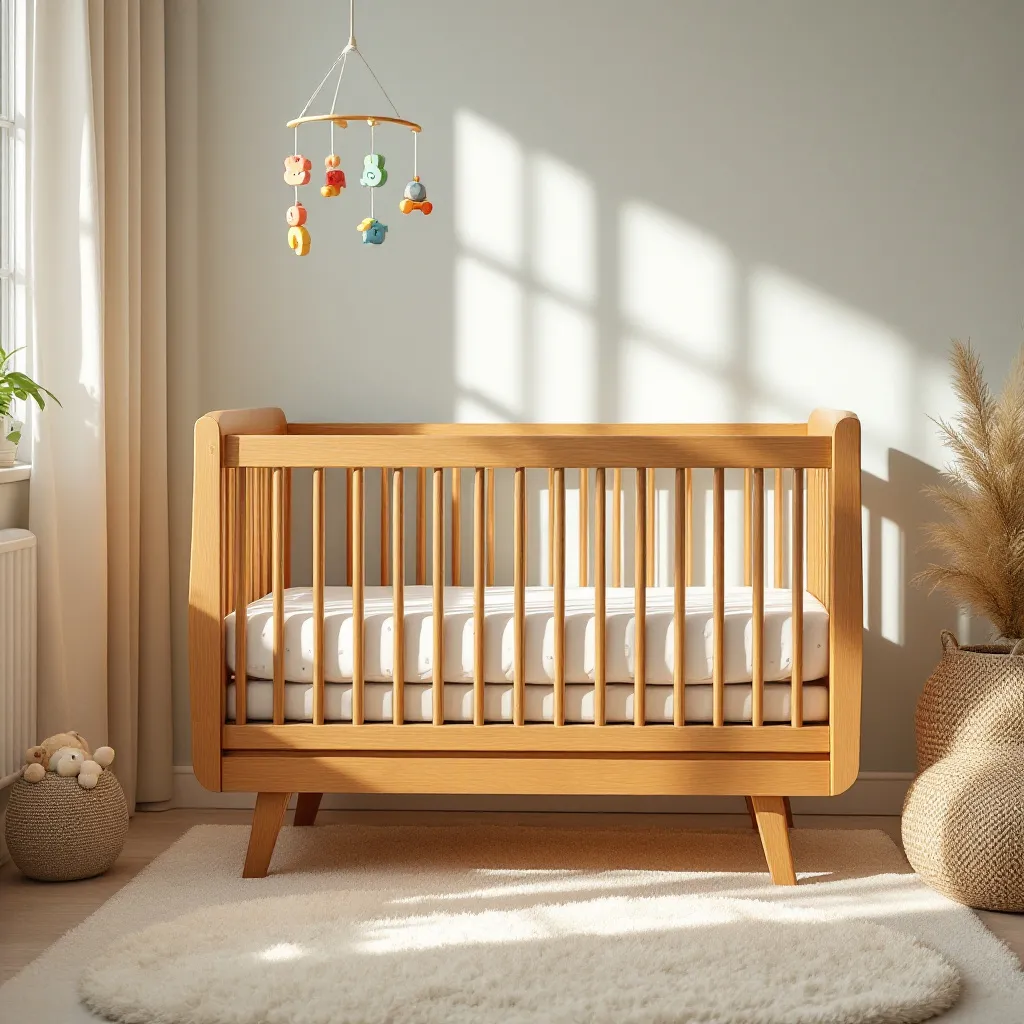 Culla neonato moderna in legno nella cameretta