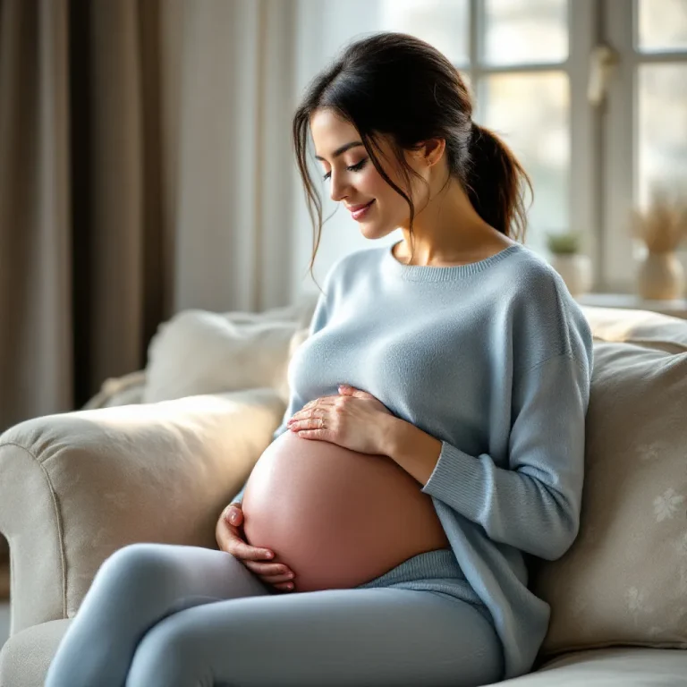Donna incinta serena che gestisce la nausea gravidanza
