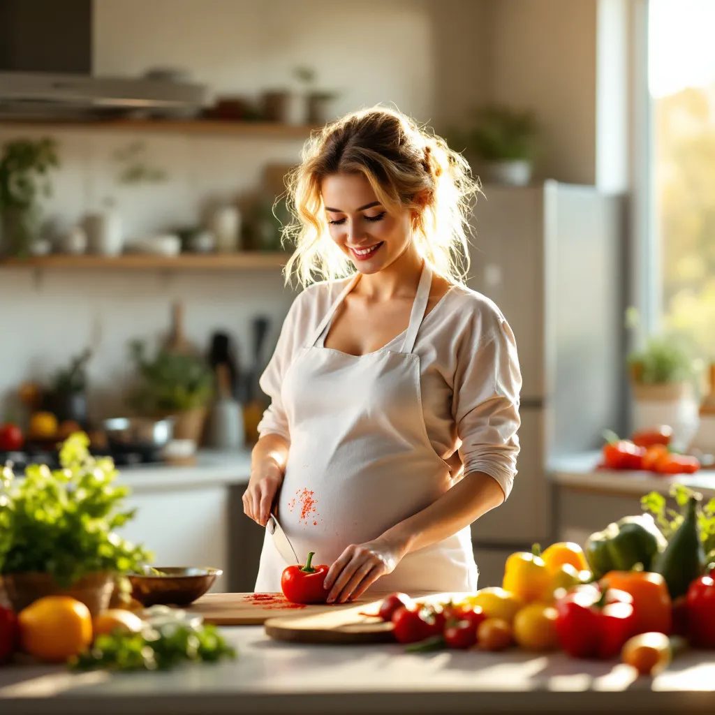 Alimentazione sana durante i mesi gravidanza con frutta e verdura fresca