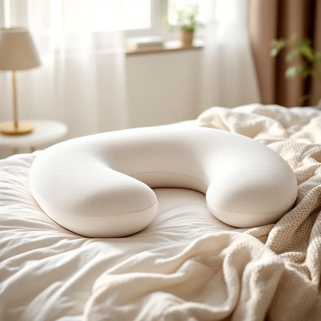 Cuscino gravidanza bianco posizionato su letto moderno