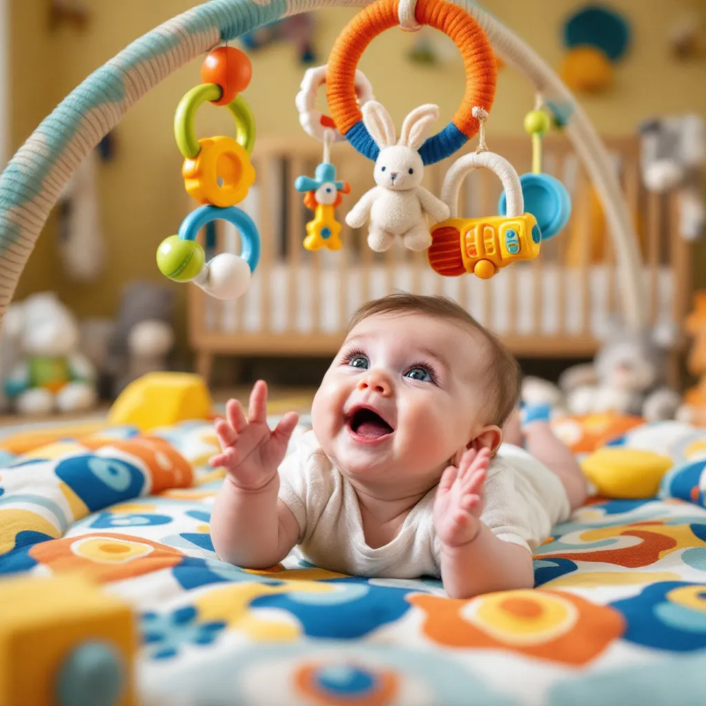 neonato che usa palestrina per sviluppo coordinazione oculo-manuale