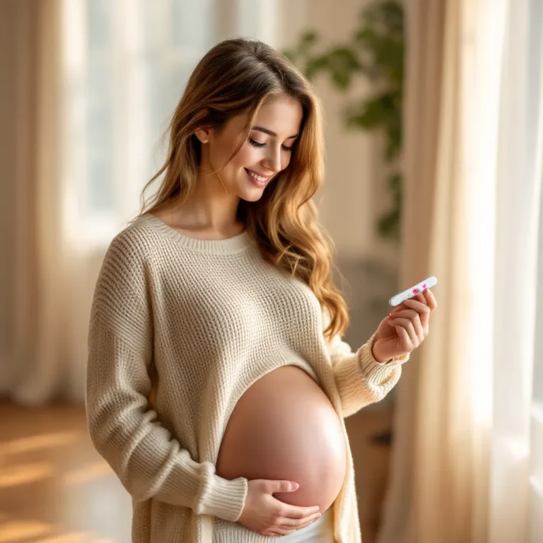 Donna che scopre i sintomi gravidanza primi giorni con test positivo