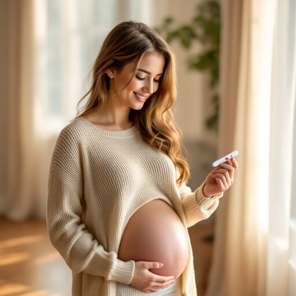 Donna che scopre i sintomi gravidanza primi giorni con test positivo