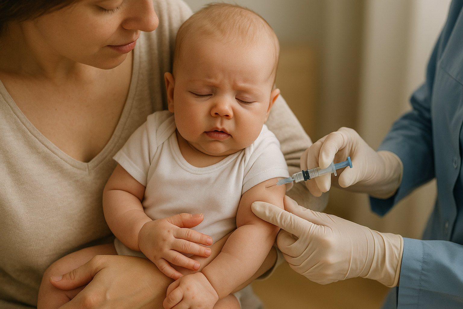 Neonato in braccio alla mamma durante la prima vaccinazione