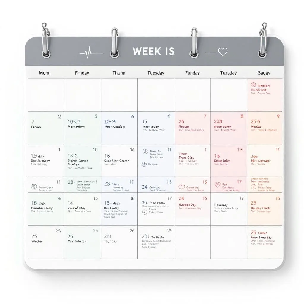 Calendario medico che mostra le prime settimane di gravidanza e relativi sintomi