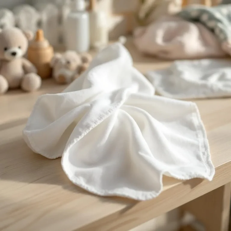 mussole neonato in cotone bianco su superficie di legno