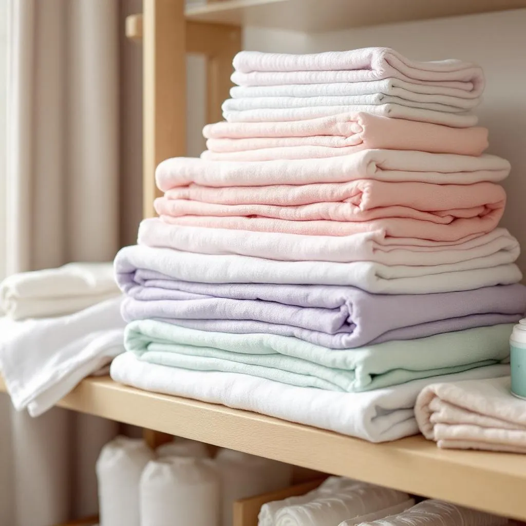 collezione di mussole neonato colorate piegate ordinatamente