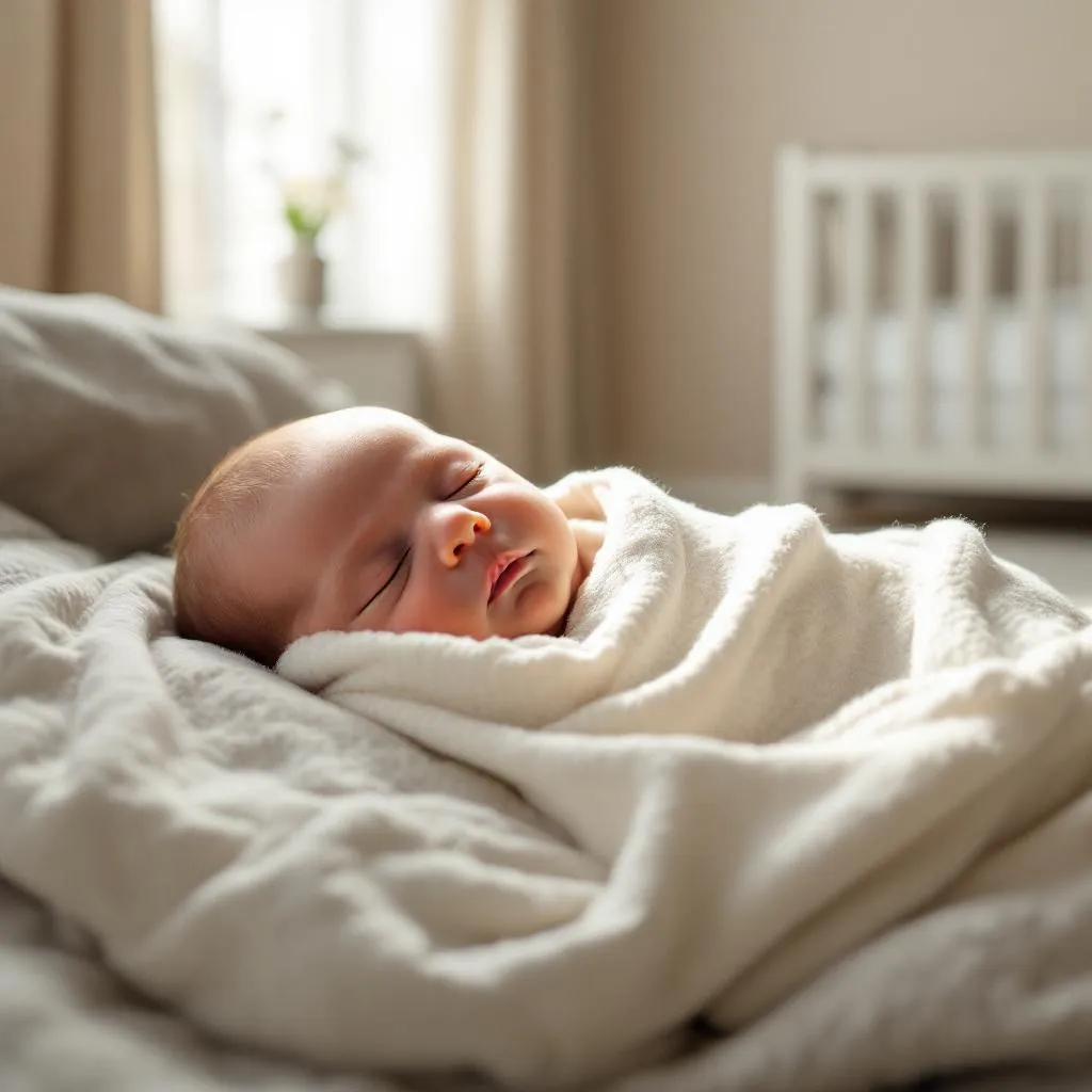 Neonato che dorme con fascia per migliorare sonno