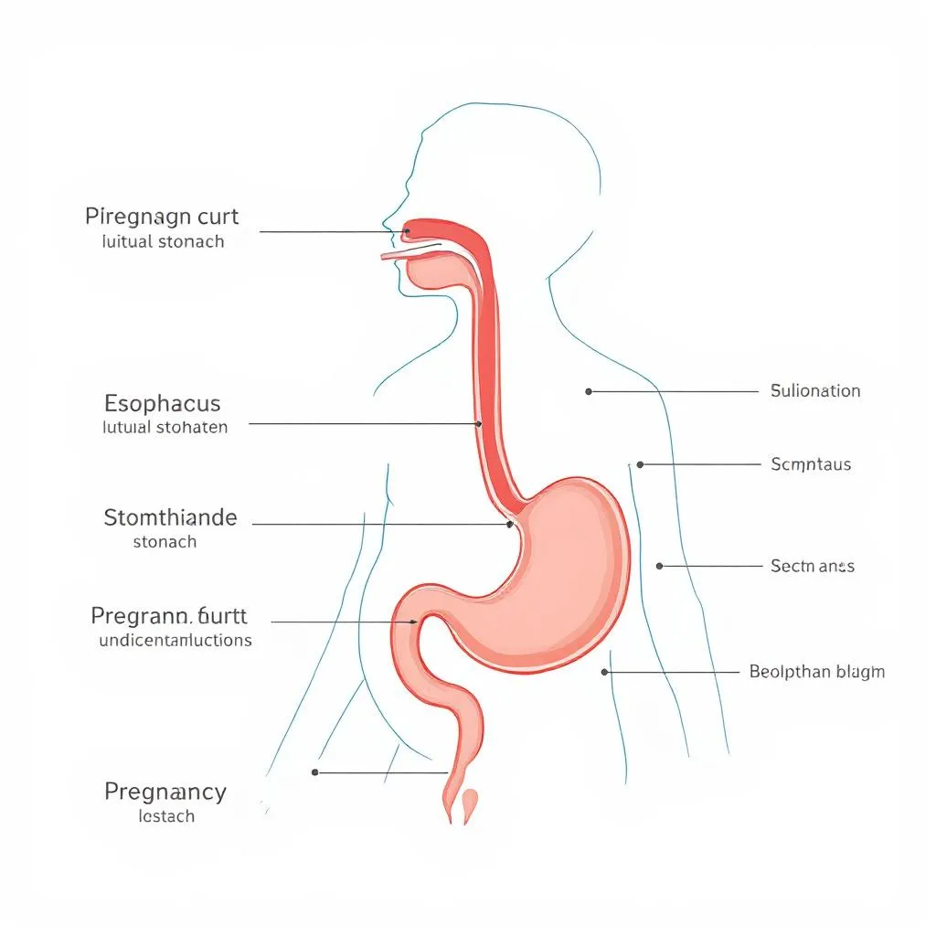 Illustrazione medica del sistema digestivo e bruciore di stomaco in gravidanza