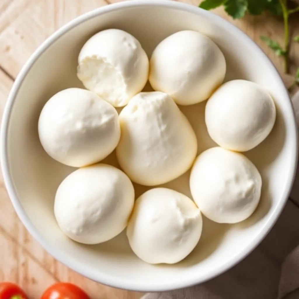 Mozzarella fresca in gravidanza servita in ciotola bianca