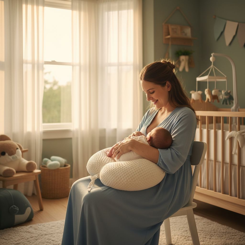 mamma che utilizza cuscino per allattamento in posizione rugby